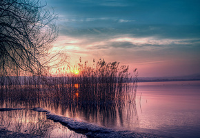 солнце, небо, закат, синее, Вечер, розовый, сумерки