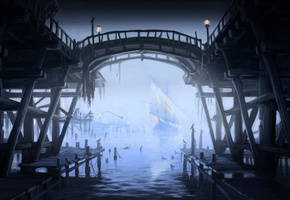 порт, корабли, пристань, skyrim, The elder scrolls v, concept art