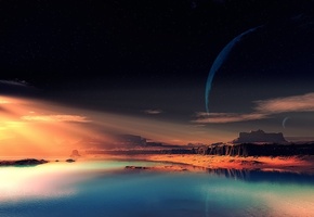 Чужая планета, фантастический пейзаж, скалы, небо