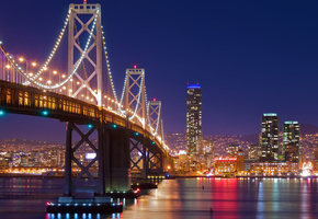 мост, огни, Город, ночь, сан франциско, san francisco