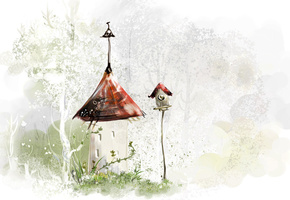 деревья, Домик, крыша, скворечник