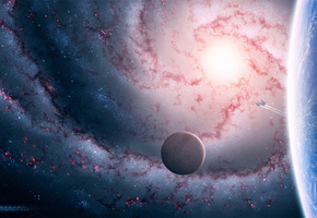 Планета, спутник, spaceship, galaxy
