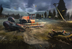 сталкер, S.t.a.l.k.e.r. 2, трактор, солдаты, чернобыль, комбайн