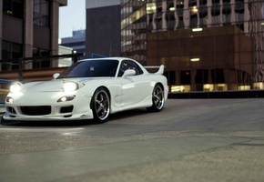 parking, cars, cars walls, tuning, city, wallpapers auto, mazda rx7, tuning cars, Auto, white