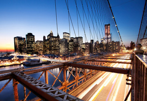 нью-йорк, закат, sunset, New york, brooklyn bridge, financial district, usa, nyc