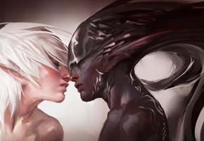 чёрные волосы, белые волосы, мужчина, Sakimichan