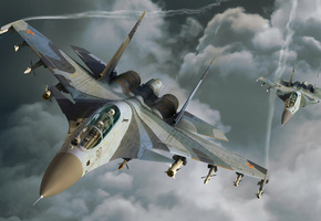 самолет, облака, Су-30