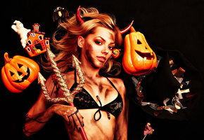 Девушка, тыква, хеллоуин, ведьма