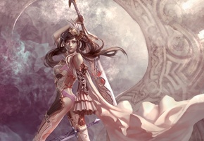 оружие, накидка, фэнтези, Арт, меч, плащ, дым, девушка