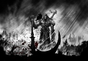 смерть, кровь, рисунок, коса, darksiders 2, Darksiders ii, ворон