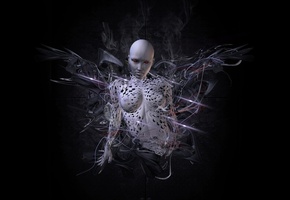 черный фон, Девушка, абстракция, 3d