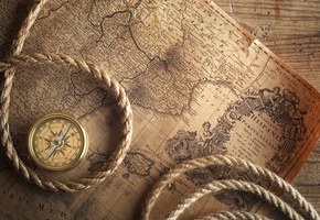 компас, верёвка, Карта, стол
