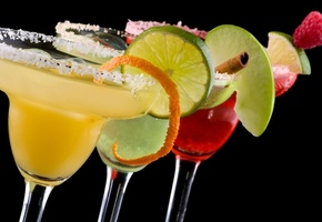 фрукты, малина, лайм, бокалы, яблоко, ягоды, Коктейли