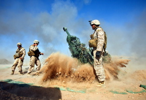 война, Гаубица, солдаты, оружие