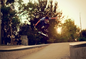 скейтборд, скейт, Парень, улица, деревья