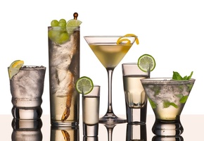 Коктейли, цедра, виноград, лимон, мята