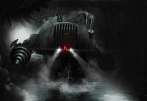 робот, Арт, оружие, механизм, металл, пещера