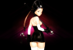 палки, Арт, девушка, перчатки, чулки, range murata, темный фон