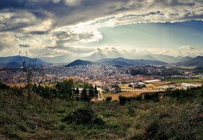 Испания, пейзаж, вершина, город, олот