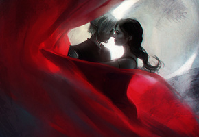 Fanart, dragon age 2, эльф, девушка, hawke, da 2, fenris, парень, ткань