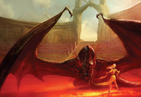 marcsimonetti, стадион, статуи, дракон, девушка, Арт