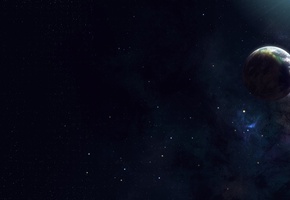 пространство, спутник, свет, звезды, Планета