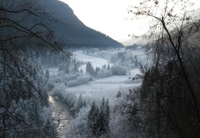 Зима, снег, деревья, горы