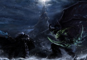 Illidan vs. arthas, lich king, versus, fight, warcraft iii 3 frozen throne, frostmourne, batlle