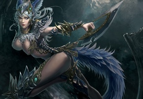 фэнтези, Арт, уши, хвост, девушка, оружие, xiaobotong