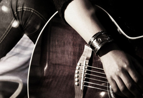 браслет, джинсы, струны, рука, Гитара