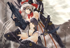 нож, меха, оружие, pandaraion, робот, девушка, Арт, автомат