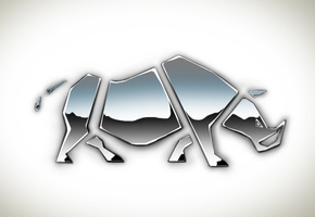 фигура, металл, части, отражение, Белый фон, носорог