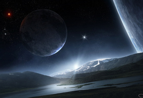 космос, звезды, поверхность, ландшафт, qauz, Арт, планета