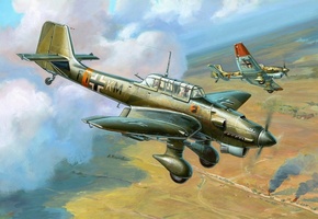 Рисунок, stuka, юнкерс, штука, жирнов, самолет, ju 87, junkers