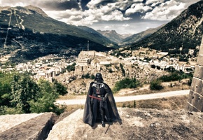 горы, darth vader, световой меч, Дарт вейдер, город