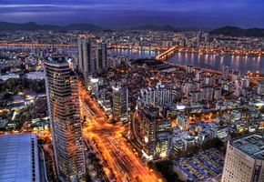 Южная корея, небоскребы, столица, сеул, вечер