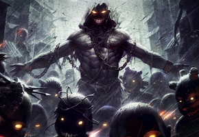 disturbed, Арт, panico747, the lost children, the guy, глаза, монстр, цепи