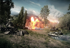 взрыв, бой, Battlefield, танки