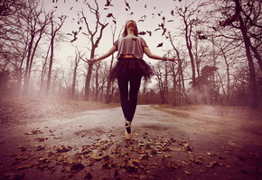 Девушка, танец, дорога, настроение