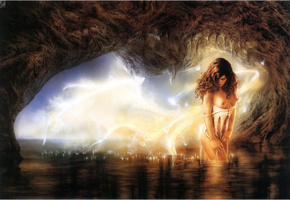 пещера, нити, светлячки, девушка, cave, threads of desire, Luis royo