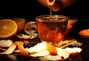 кожура, напиток, бадьян, чайничек, апельсины, Чашка