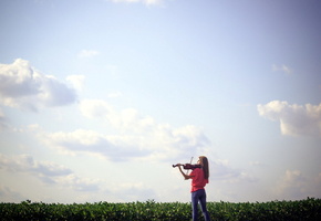 поле, скрипка, Музыка, девушка