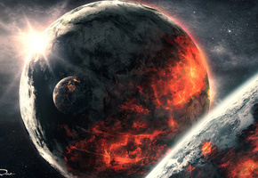 космос, поверхность, трещины, Арт, qauz, планеты