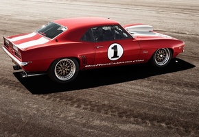 автомобиль, тень, camaro, гонка, закат, трасса, Chevrolet, мощь