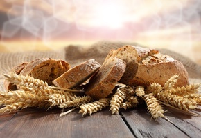 колосья, боке, стол, ломти, Хлеб