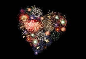 небо, сердце, Фейерверк, праздник, салют, ночь