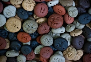 синий, серый, лица, камни, коричневый, Фигурки, рожицы