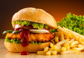 Fast food, гамбургер, картофель фри