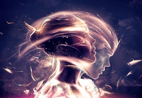 абстракция, свчение, Девушка, грани, движение