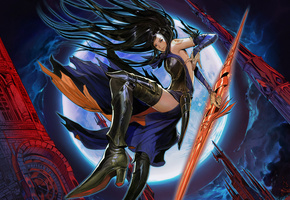 девушка, order of ecclesia, луна, Castlevania, прыжок, shanoa, оружие